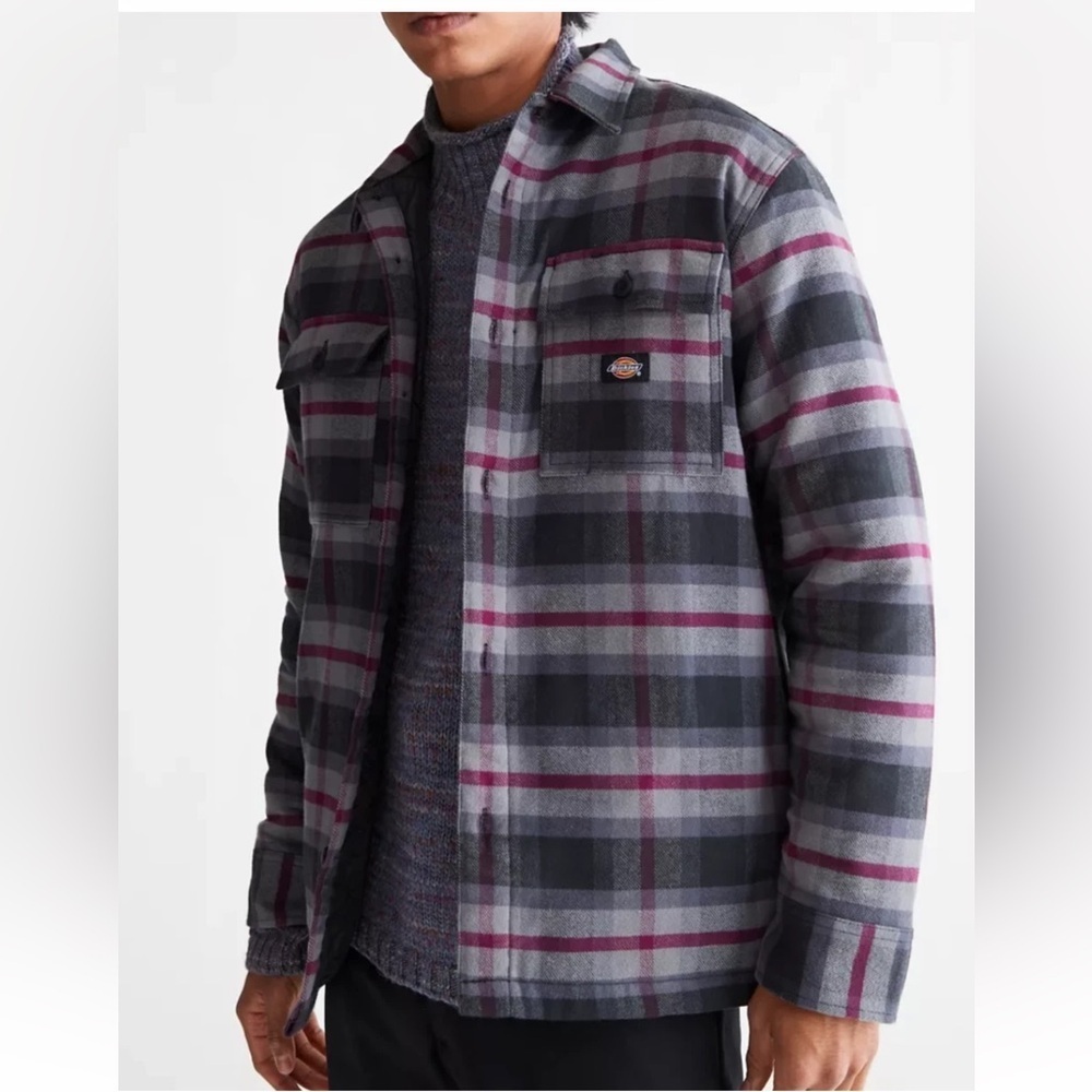 Men’s Dickies Moulton plaid oversized button down collared jacket shacket Med